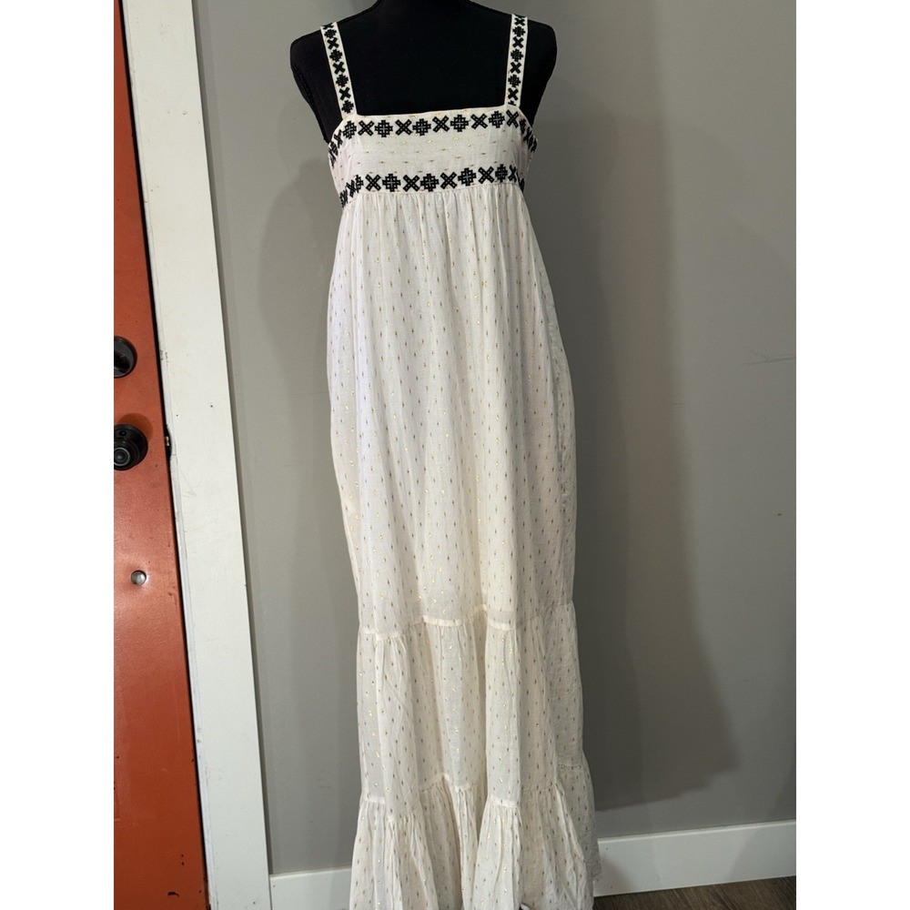 Pomegranate 100% Cotton Tiered Maxi Dress XS‎ Boho Cottagecore Romantic Feminine